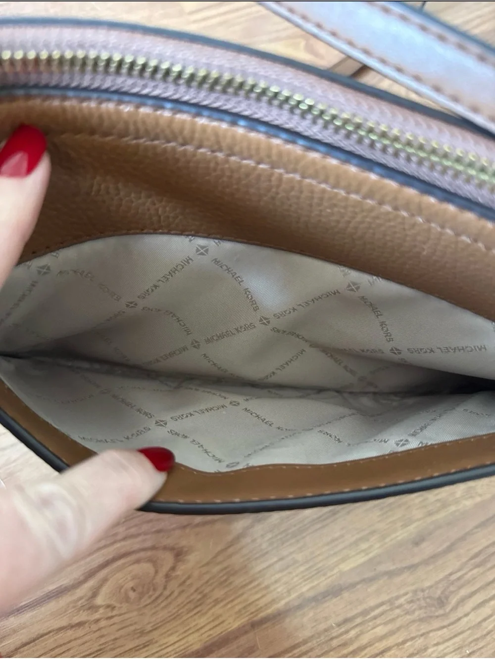 Michael Kors Tan Pebbled Leather Crossbody Card Case